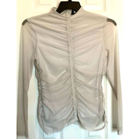 DKNY - NWT - 🎉HP🎉 L Sz XS BodyCon Ruched All-Over-Mesh Long Sleeve Funnel Neck - Picture 2 of 13